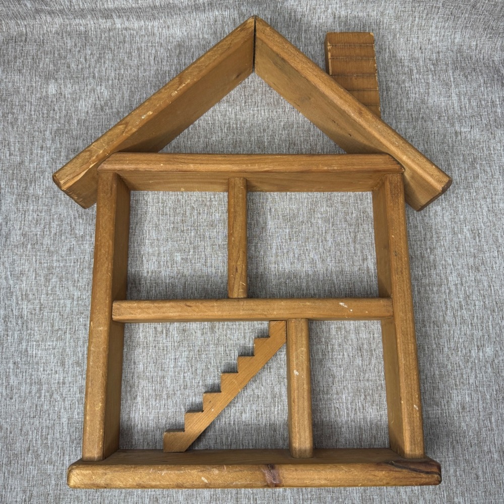Vintage Wooden House Wall Shelf Chimney and Stairs Knick Knacks CottageCore